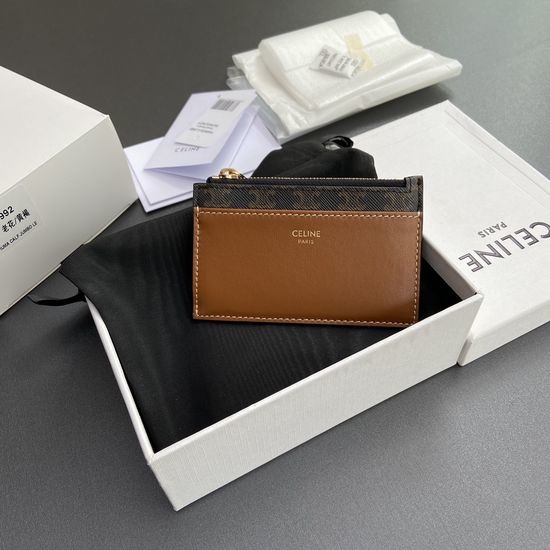 Celine TRIOMPHE Printed Sheepskin Zip Card Holder 10F992BZ