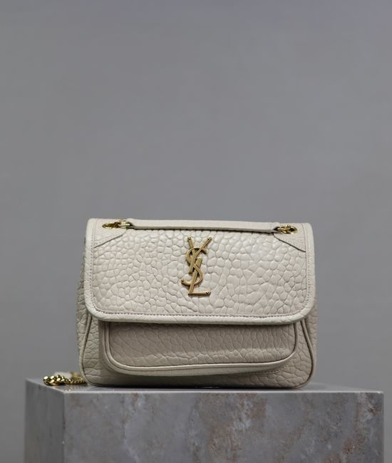 Yves Saint Laurent YSL Niki White Elephant Texture Gold Buckle 633151