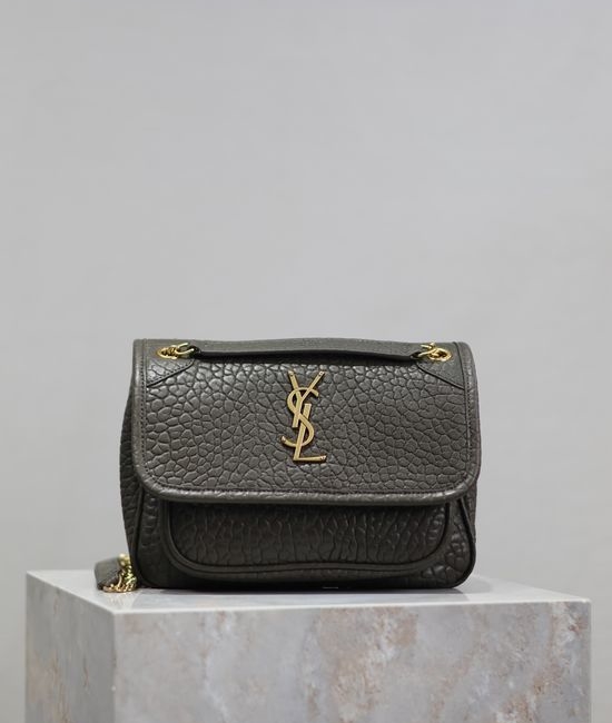 Yves Saint Laurent YSL Niki Green Elephant Texture Gold Buckle 633151