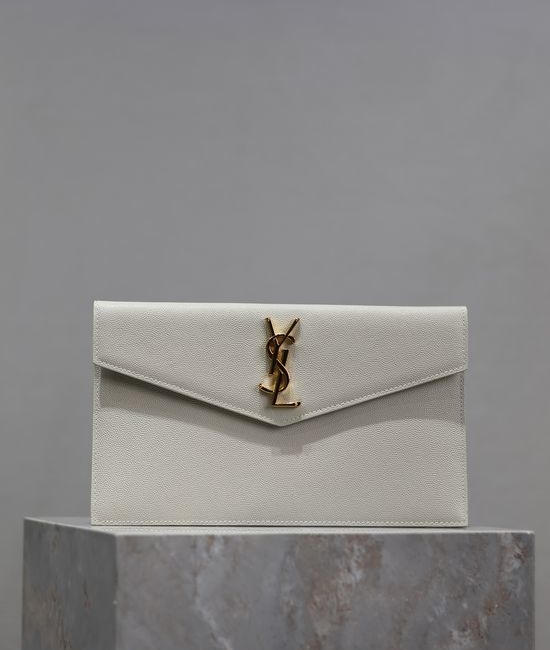 Yves Saint Laurent YSL Uptown White Caviar Texture Clutch 565739