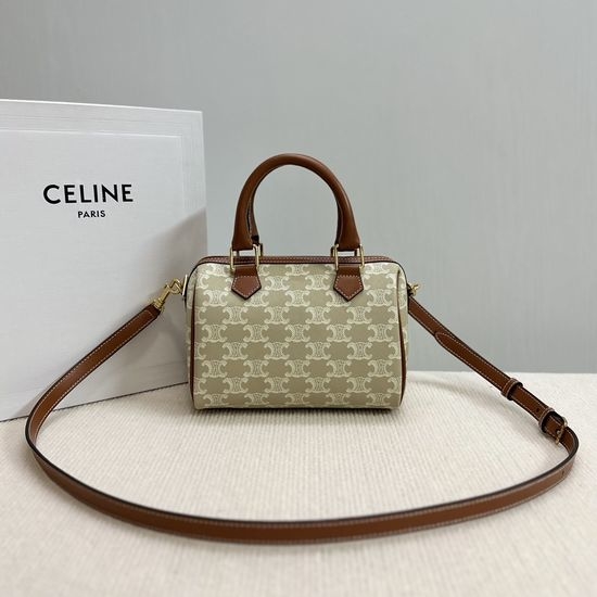 Celine TRIOMPHE CANVAS Small Boston Bag 113772 Beige Brown 13699