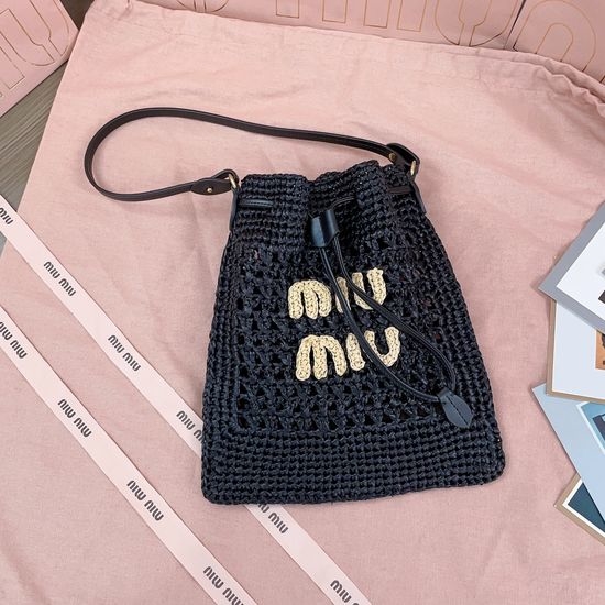 Miu Miu Woven Bag Raffia Material Leather Strap 5ND016
