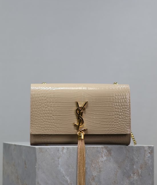 Yves Saint Laurent YSL Kate Tassel Bag Beige Gold Crocodile 354119