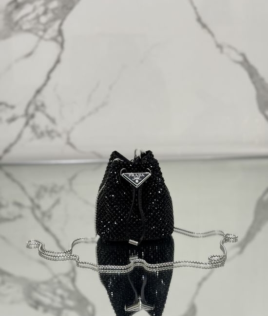Prada Mini Bucket Bag Crystal Satin Chain Crossbody 1NR016