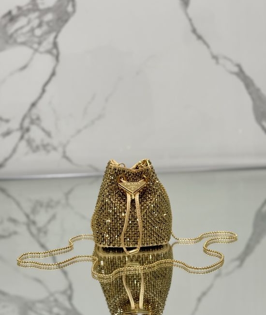 Prada Crystal Mini Satin Bucket Bag 1NR016