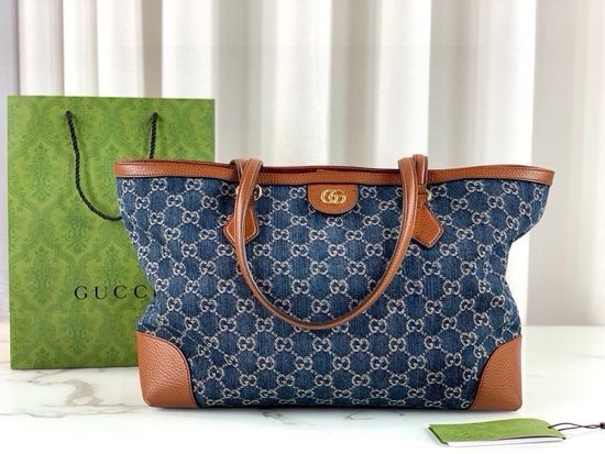 Gucci Ophidia Denim Tote Bag Magnetic Buckle 631685