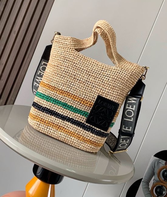 Loewe Slit Raffia and Leather Handbag 8006