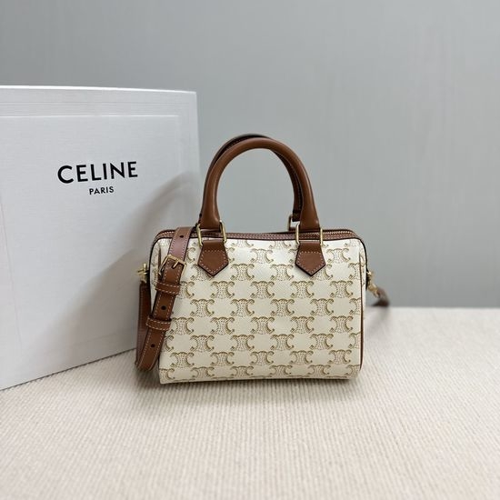 Celine TRIOMPHE CANVAS Small Boston Leather Bag 1137752