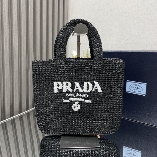 Prada Tote Bag Handwoven Raffia Lightweight 1BG422