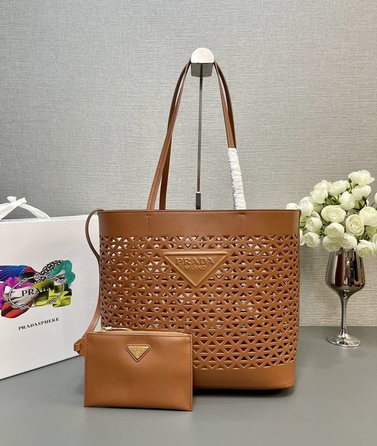 Prada Cutout Tote Shopping Bag Removable Pouch 1BG503