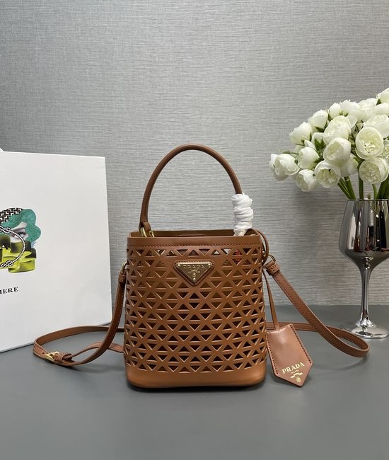 Prada Saffiano Hollow Out Leather Bucket Bag 1BA217