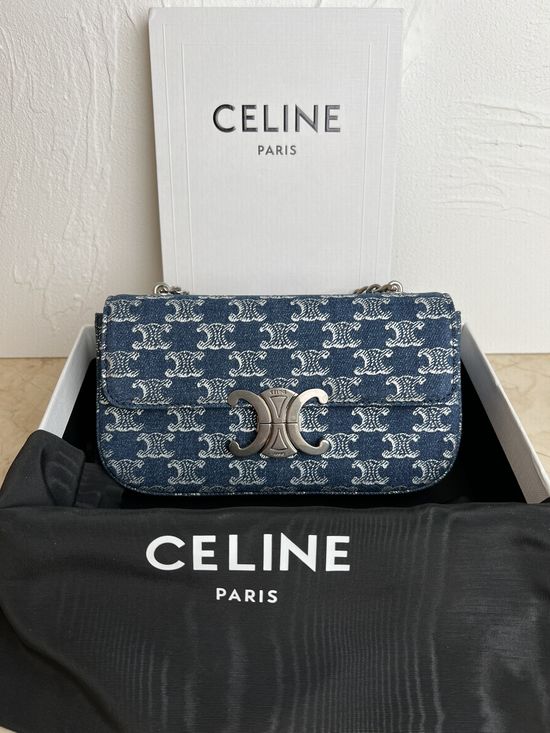 Celine TRIOMPHE Denim Chain Shoulder Bag 197993BF4.38NO