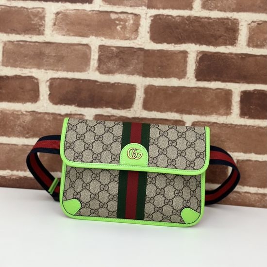 Gucci Handbag Brown Green Leather 752597