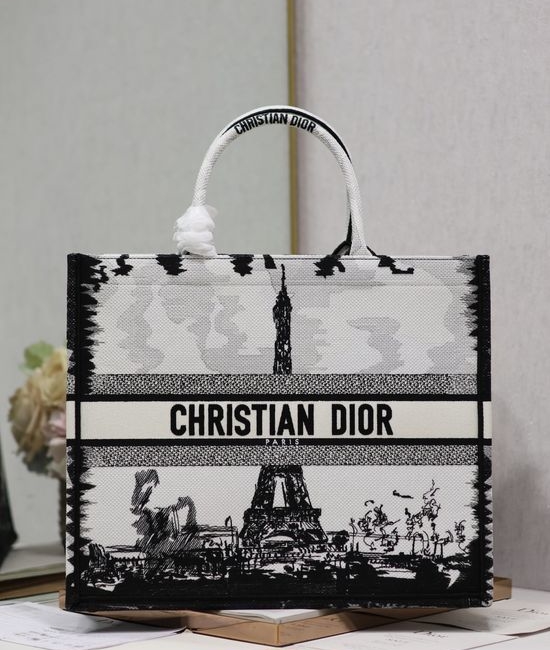Christian Dior CD Book Tote Embroidered Large Handbag 1286