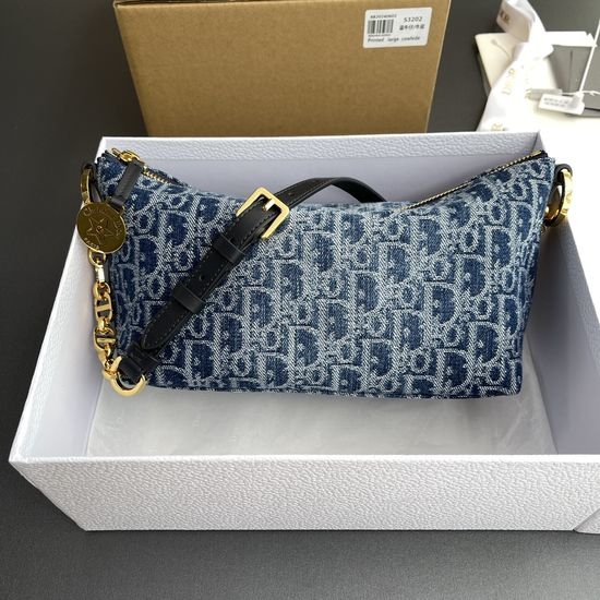 Christian Dior CD Hobo Chain Denim Jacquard Handbag S3202