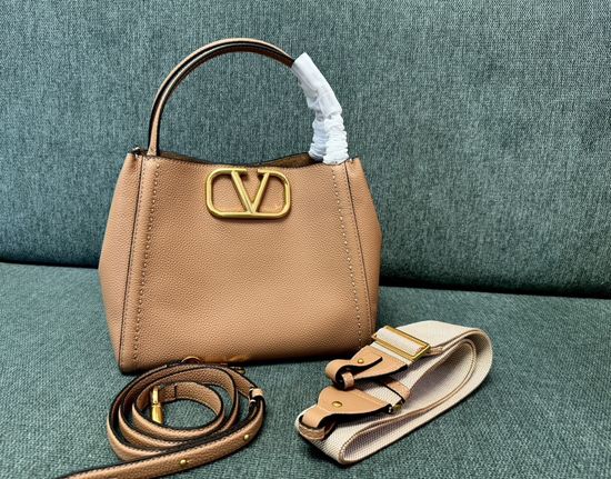 Valentino VLOGO Signature Brown Grain Leather Handbag 6099