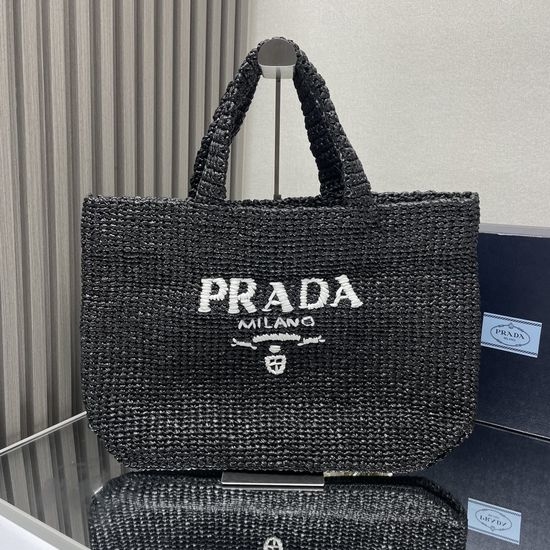 Prada Raffia Large Tote Bag with Embroidery Logo 1BG392
