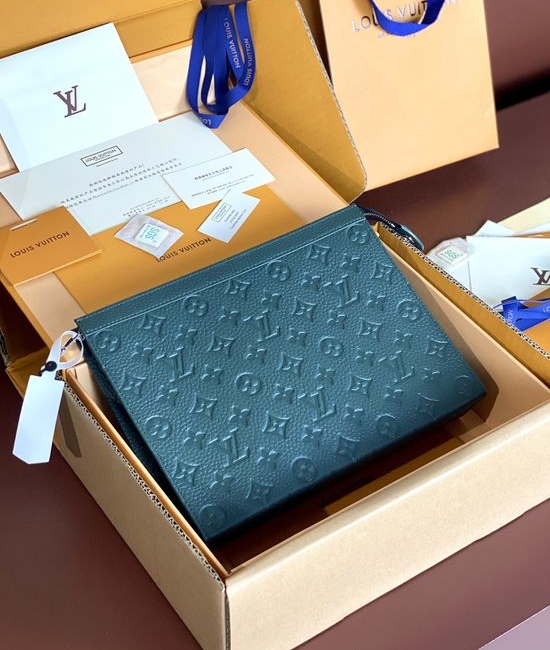 Louis Vuitton LV Pochette Voyage Green Embossed Clutch M61692