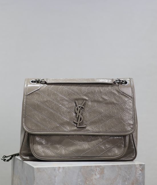 Yves Saint Laurent YSL Niki Bag Gray Waxed Leather 498830
