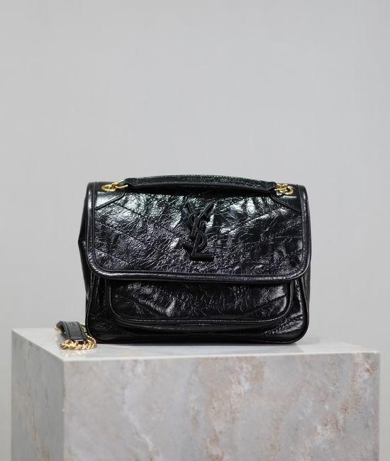 Yves Saint Laurent YSL Niki Shoulder Bag Oil Wax Leather Gold Hardware 633151