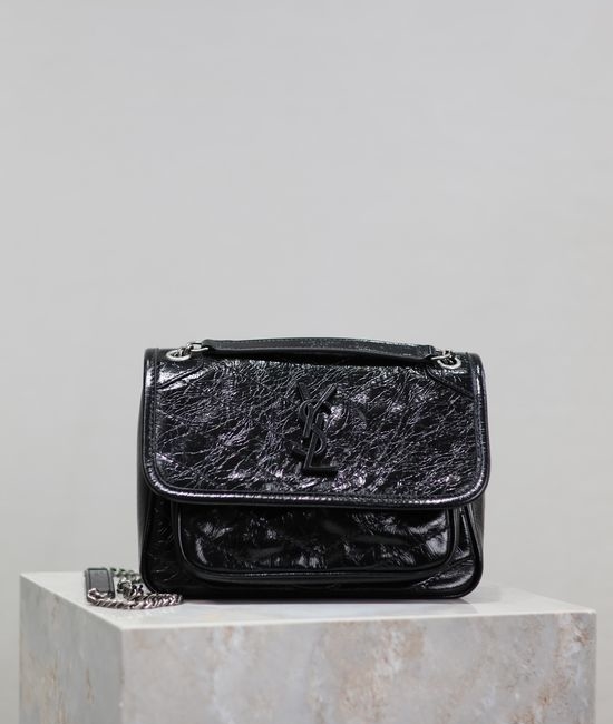 Yves Saint Laurent YSL Niki Shoulder Bag Oil Wax Leather Silver Hardware 633151