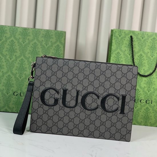 Gucci Clutch Bag GG Pattern Leather Trim 768374