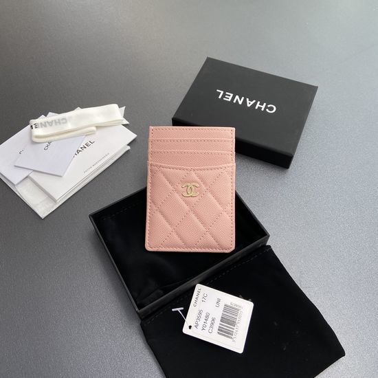 Chanel Quilted Pink Lambskin Card Holder with Gold Hardware 3595