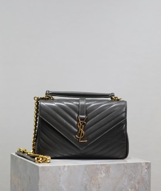 Yves Saint Laurent YSL Monogram College Gray Gold Buckle Bag 392737
