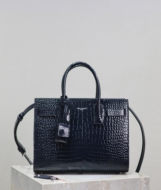Yves Saint Laurent YSL Sac De Jour Royal Blue Croc-Embossed Organ Bag 421863