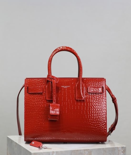 Yves Saint Laurent YSL Sac De Jour Red Croc-Embossed Organ Bag 421863