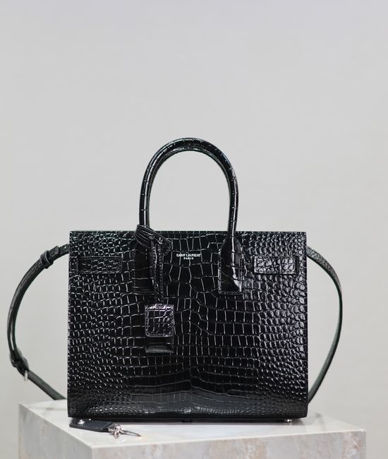 Yves Saint Laurent YSL Sac De Jour Black Crocodile Embossed Bag 421863