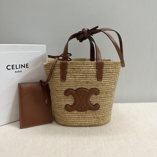 Celine Woven Raffia Leather Trim Basket Bag 115802