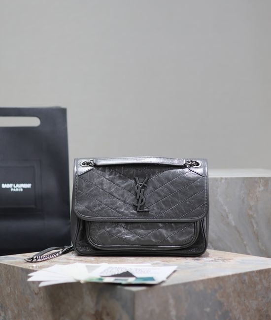 Yves Saint Laurent YSL Niki Medium Dark Gray Shoulder Bag 633158