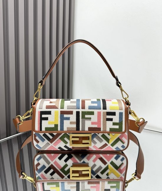 Fendi Baguette Embroidery Wide Strap Flap Bag 0159A