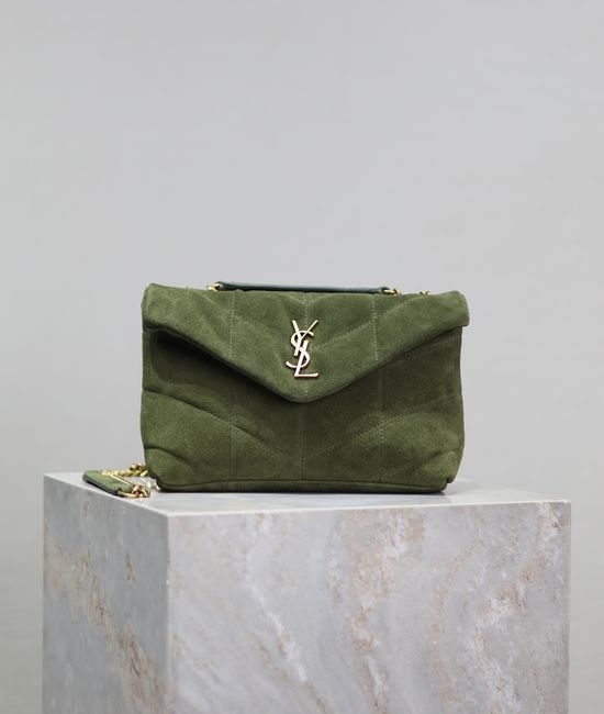 Yves Saint Laurent YSL Loulou Puffer Mini Bag in Green Matt Leather 759337