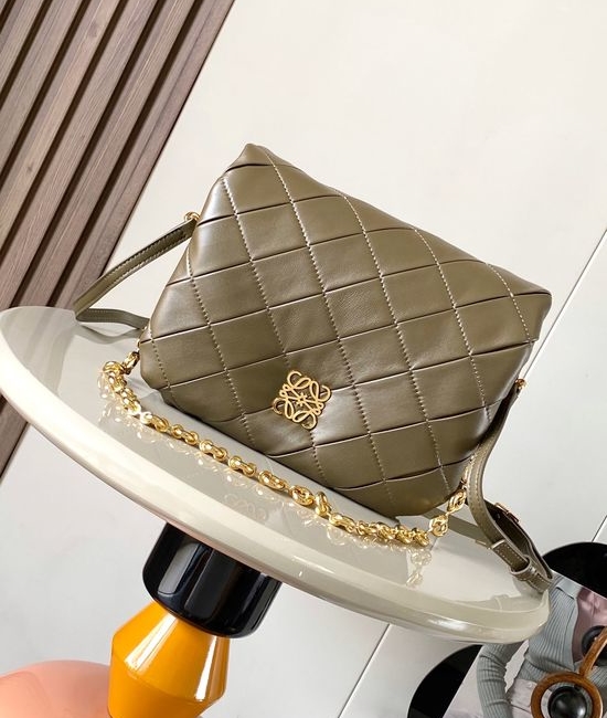 Loewe Puffer Goya Khaki Nappa Leather Handbag 9076