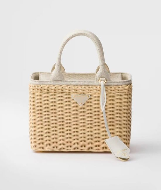 Prada Wicker and Canvas Tote Bag 1BG835