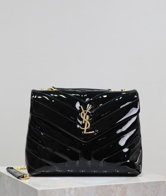 Yves Saint Laurent YSL Loulou Black Patent Leather Handbag 494699