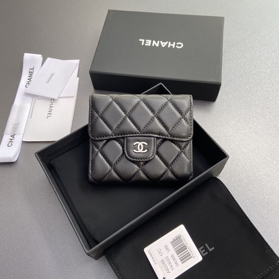 Chanel Black Lambskin Silver Wallet 82288