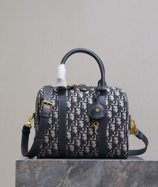 Christian Dior CD Groove 25 Blue Oblique Printed Handbag 1365