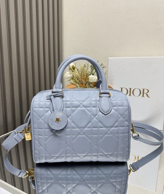 Christian Dior CD Groove 25 Blue Leather Boston Handbag 1365