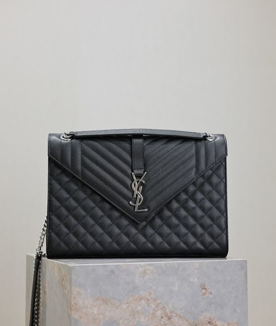 Yves Saint Laurent YSL Envelope Caviar Leather Silver Buckle Bag 487198