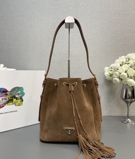Prada Suede Bucket Bag with Leather Handle 1BE079