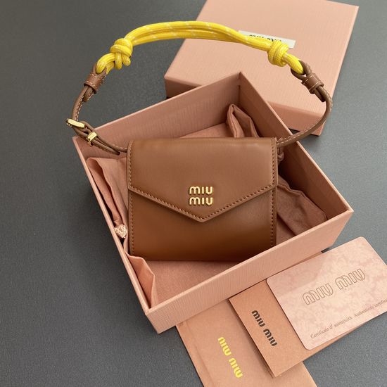 Miu Miu Brown Leather Wallet with Rope Strap 5MT024