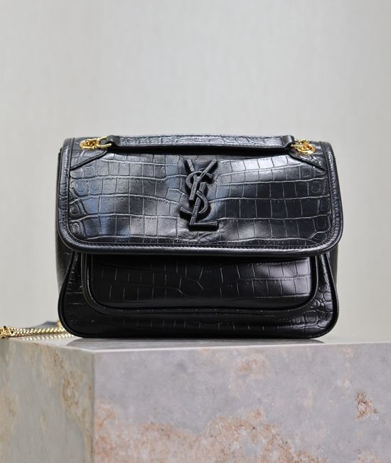 Yves Saint Laurent YSL Niki Crocodile Embossed Handbag 633151