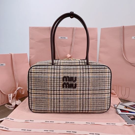 Miu Miu Houndstooth Briefcase Wool and Leather Blend 5BB117