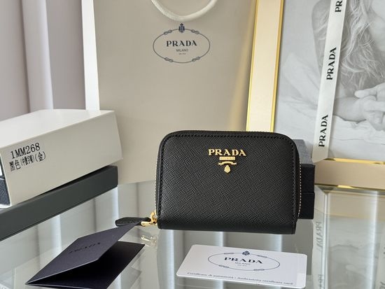 Prada Saffiano Leather Card Holder Zipper Wallet 1MM268