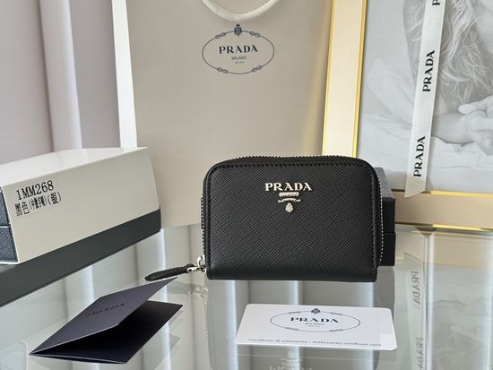 Prada Saffiano Leather Card Holder Zipper Wallet 1MM268