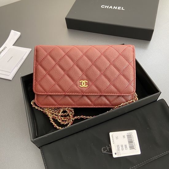 Chanel Shoulder Bag Burgundy Grain Leather AP0250