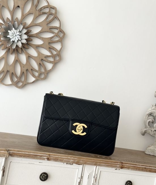 Chanel Classic Flap Large Gold Logo Handbag A2222